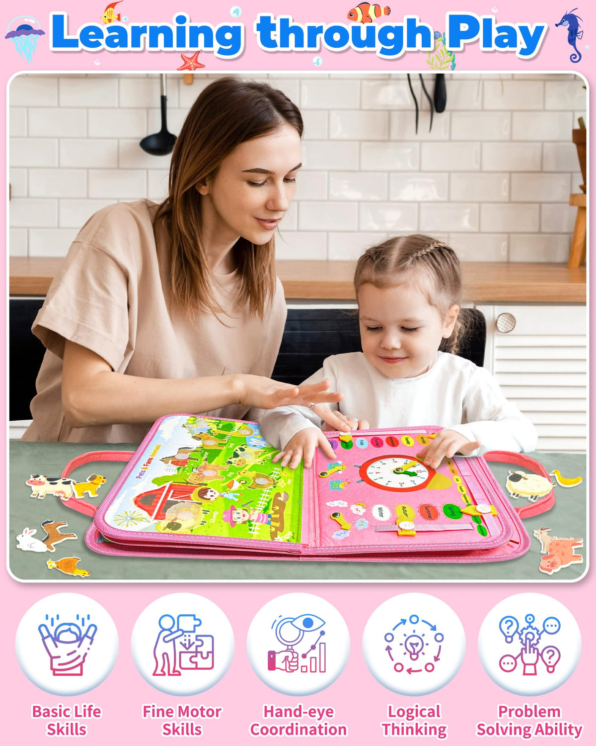 Gojmzo Busy Board Montessori Toys for Toddler Boy Girl Gifts Busy Book