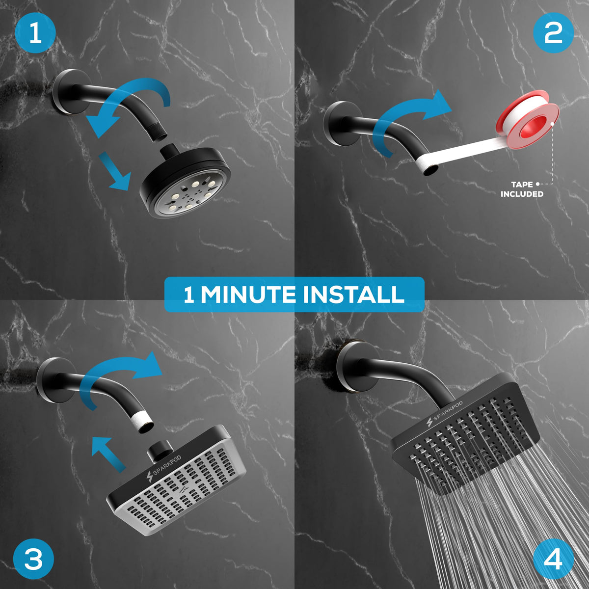 SparkPod Rain Shower Head, 6 Inch Round, Luxury Polished Chrome Finish