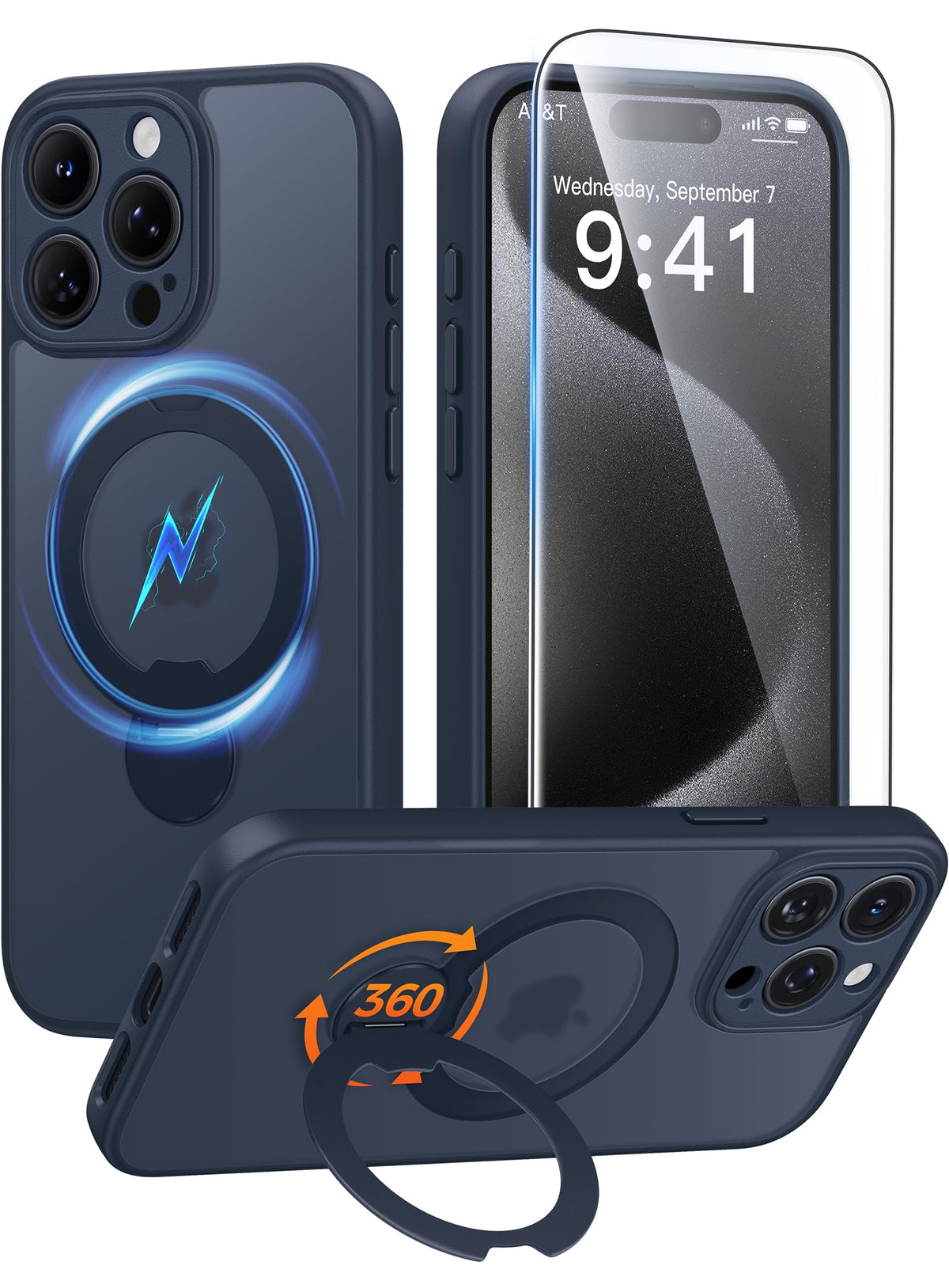 FNTCASE for Samsung Galaxy Z Fold 7 Case with 360 Spin Magnetic Stand Black
