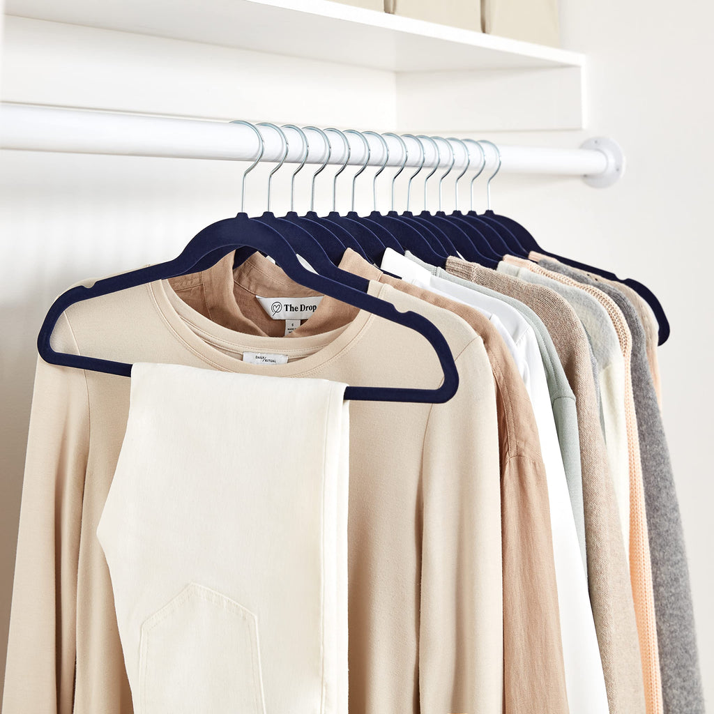 Amazon Basics Slim Velvet Non-Slip Space Saving Suit Clothes Hangers, Sturdy Construction, Navy Blue/Rose Gold, 50-Pack