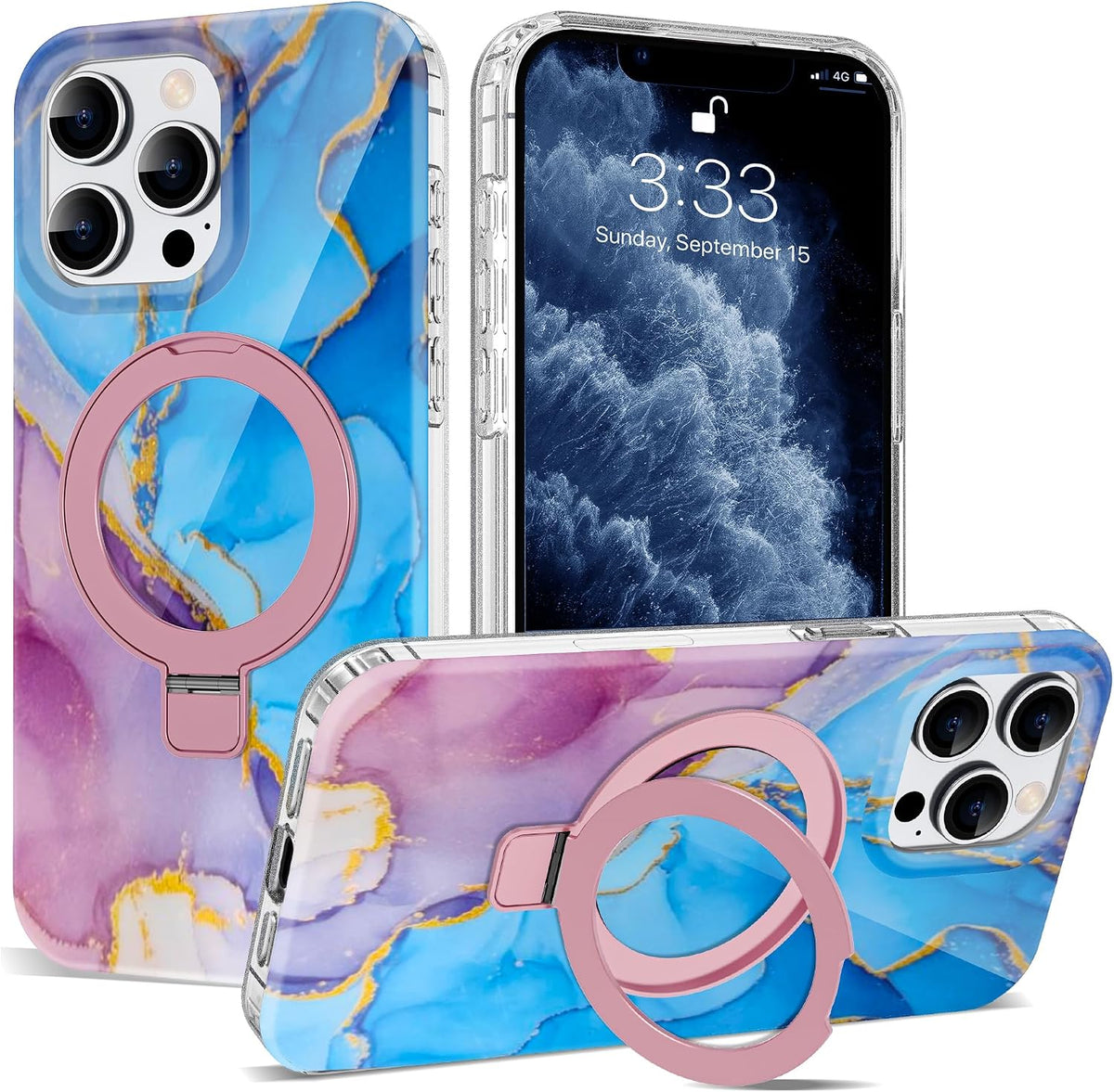 Marble Case for iPhone 11 Pro Max with Stand 6.5",Purple Blue
