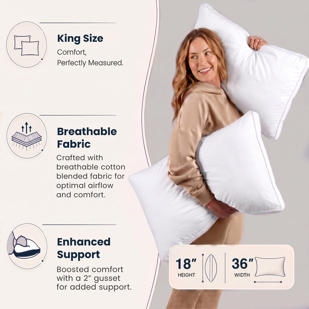 Utopia Bedding Gusset Bed Pillow, Hotel Pillows Queen Size Set of 2, White