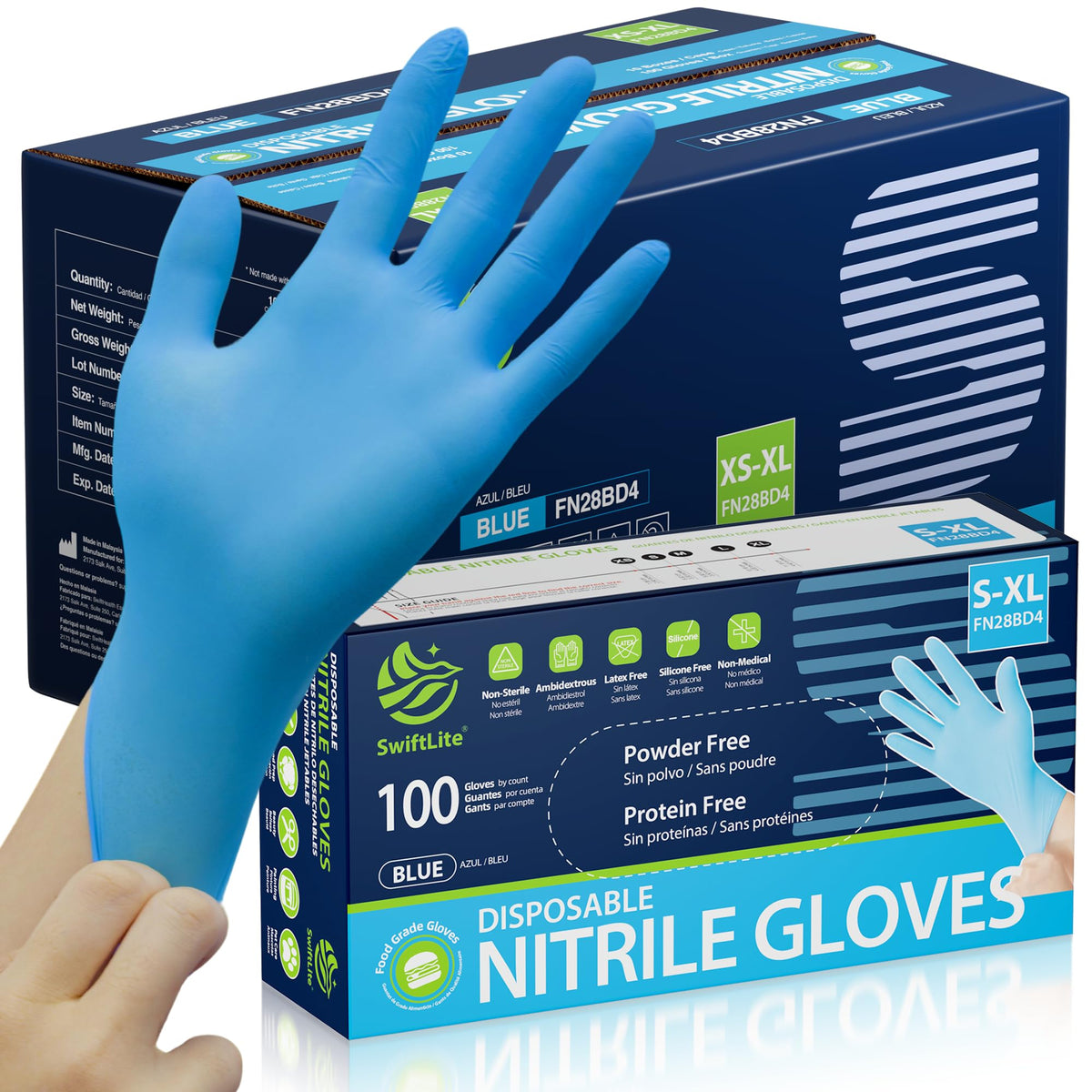 SWIFTLITE Blue Nitrile Gloves Disposable Latex Free, Food Safe