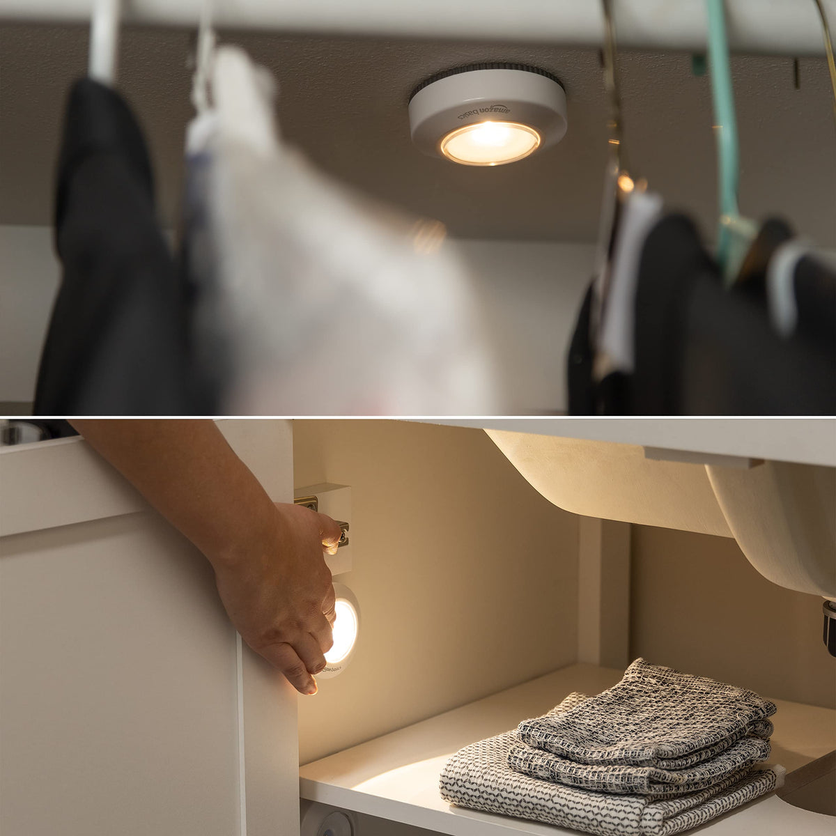 Amazon Basics LED Motion Sensor Light Bar, USB/Battery Operated, 250 Lumens, 12 Inches, Swivel, Under Cabinet Lighting for Closet, Kitchen, 2-Pack, White