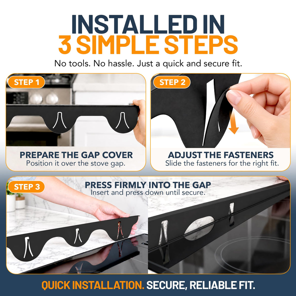 Linda’s Essentials Silicone Stove Gap Covers (2 Pack), Heat Resistant Oven Gap Filler Seals Gaps Between Stovetop and Counter, Easy to Clean Stove Gap Guard (21 Inches, Black)
