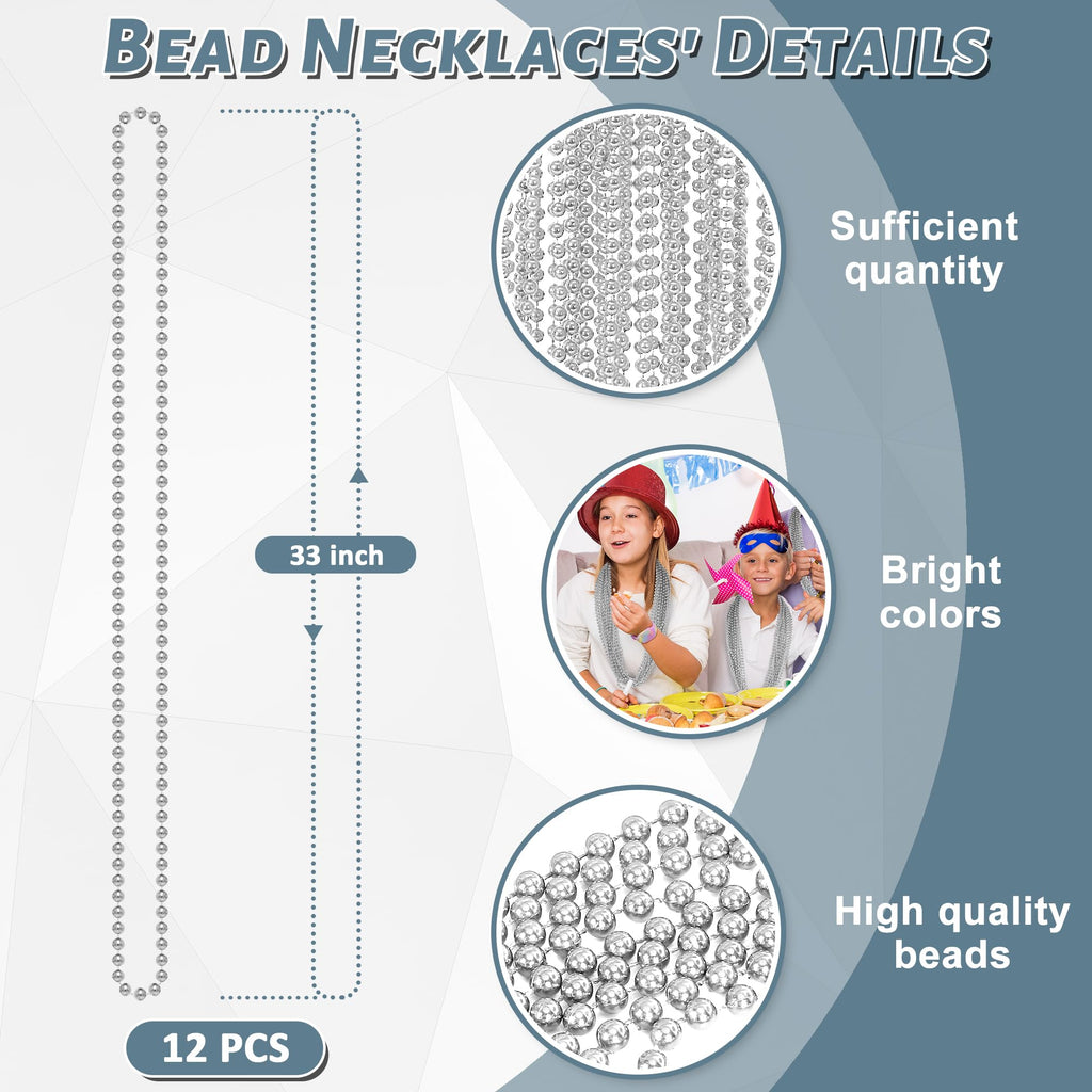 EOBOH Mardi Gras Beads, 12PCS Bead Necklace Party Favors, Metallic 6 Kinds of 33" Beaded Necklaces Costumes Stuff, Festival Parade Throw Accessory Sets for Mardi Gras Celebrations Decorations