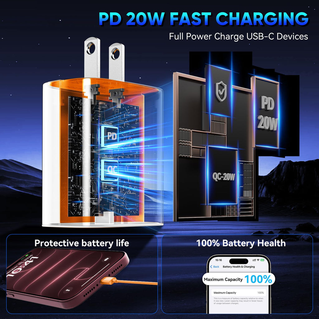 iPhone 18 17 16 Pro Max Charger Fast Charging, 20W iPhone Duo USB C Charger