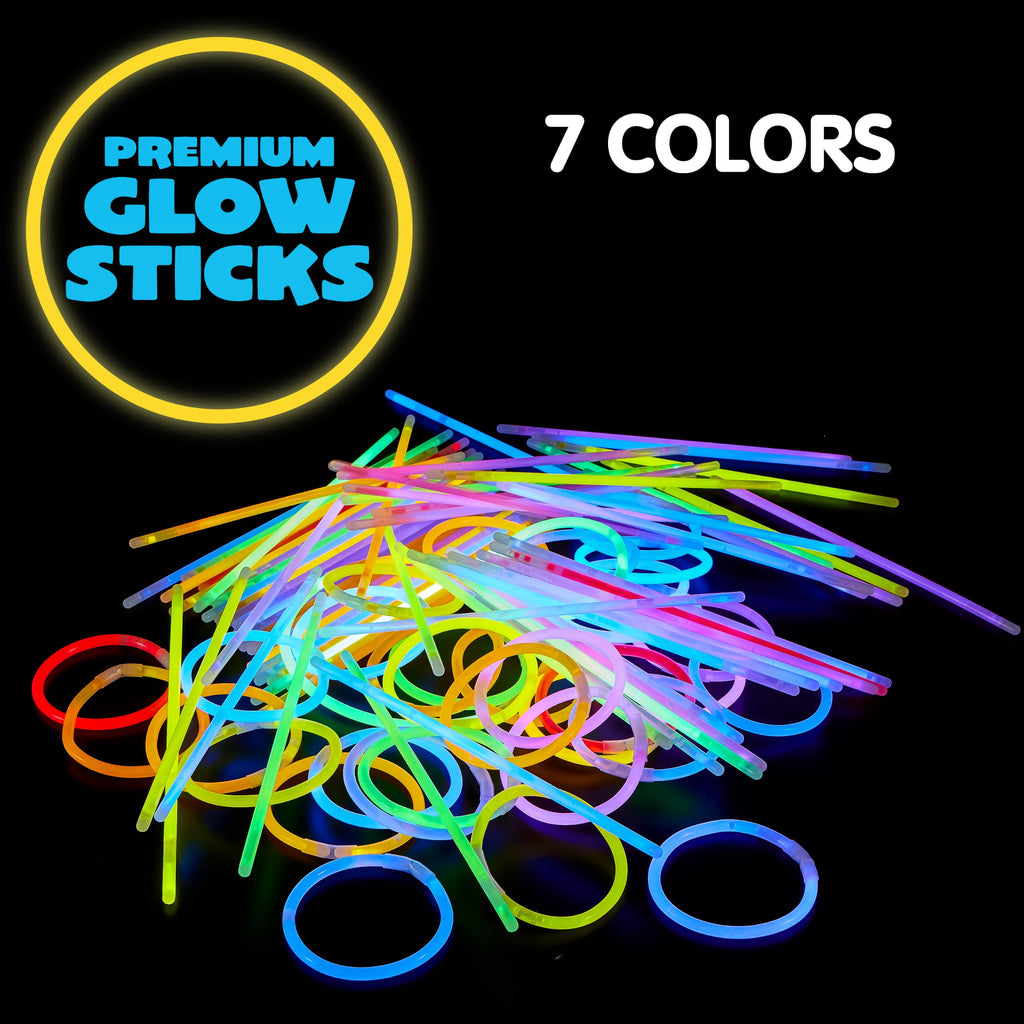 JOYIN 100 Pcs 8" Glow sticks Bulk Party Pack, Neon Glow in the Dark Party Supplies, Light Up Necklaces and Bracelets with Connectors for Halloween, Football, Birthday Decorations