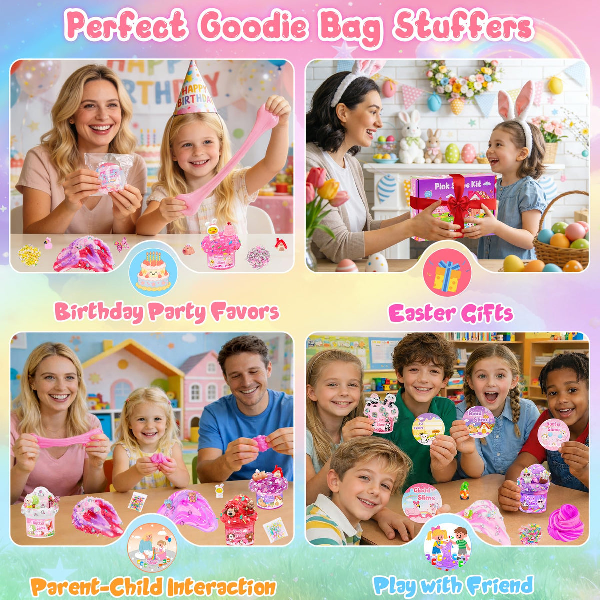 6-Pack Pink Slime Kit for Girls, Cloud Butter Squishy Birthday Gift Set