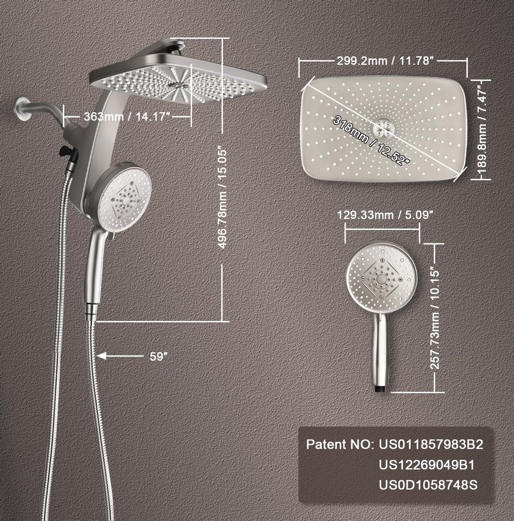 Rain Shower Head with Handheld Showerhead, Chrome 1.8GPM 460311