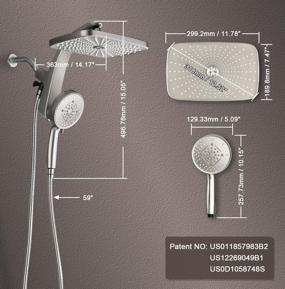 Rain Shower Head with Handheld Showerhead, Chrome 1.8GPM 460311