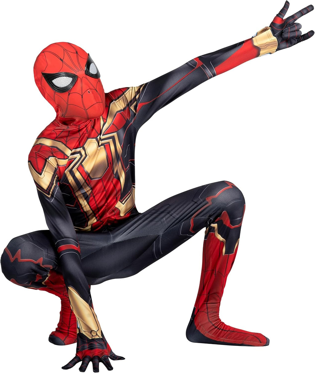 MARVEL Integrated Spider-Man Official Youth Deluxe Zentai Costume - Stretch Spandex with Hidden Zippers and Wrist Slits