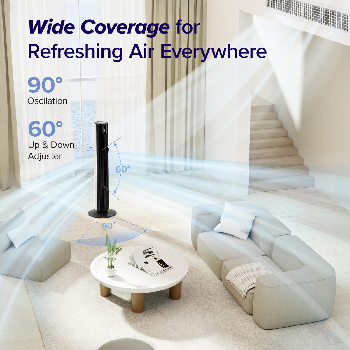 Levoit Tower Fan for Bedroom, 20dB Quiet Desk Fan, Easy to Carry & Plug-in