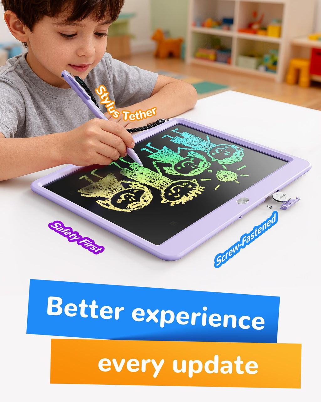 KOKODI LCD Writing Tablet, 12 Inch Colorful Toddler Doodle Board Drawing Tablet, Erasable Reusable Electronic Drawing Pads, Educational and Learning Toy for 3-6 Years Old Boy and Girls(Blue)