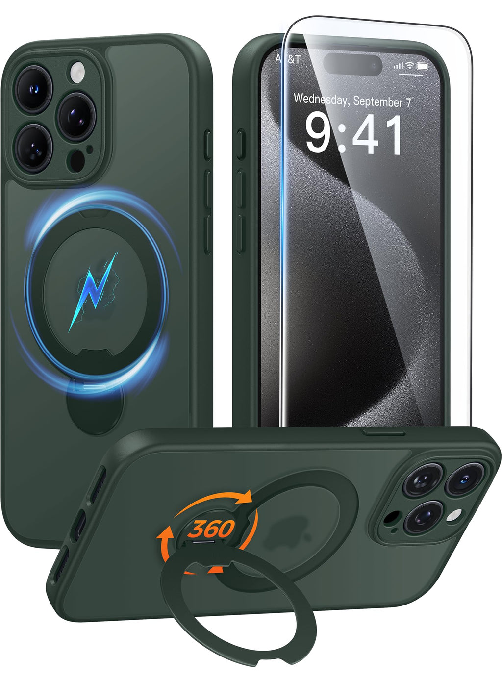 FNTCASE for Samsung Galaxy Z Fold 7 Case with 360 Spin Magnetic Stand Black