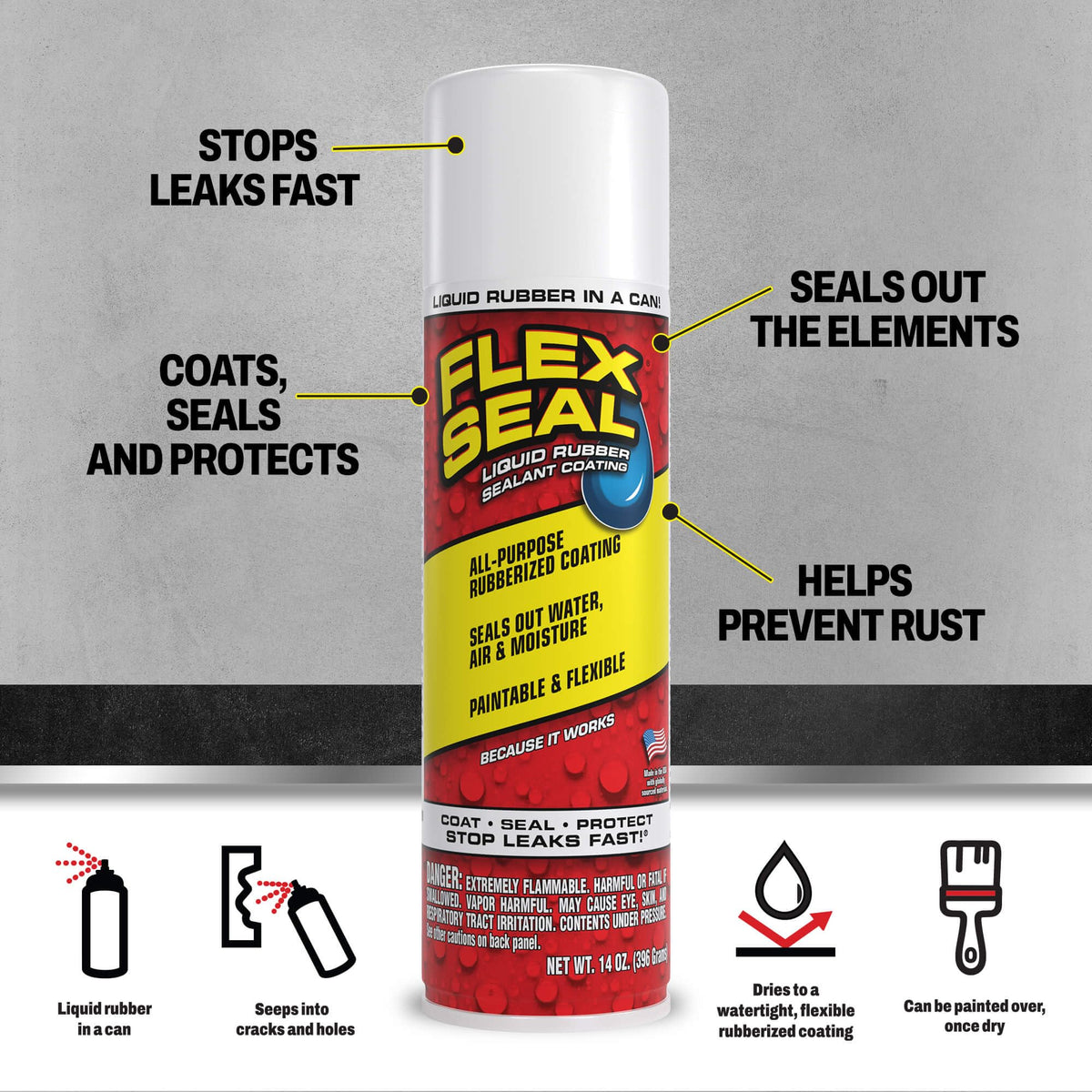 Flex Seal Spray Rubber Sealant Coating, Waterproof, Clear, 17 oz, 2-Pack