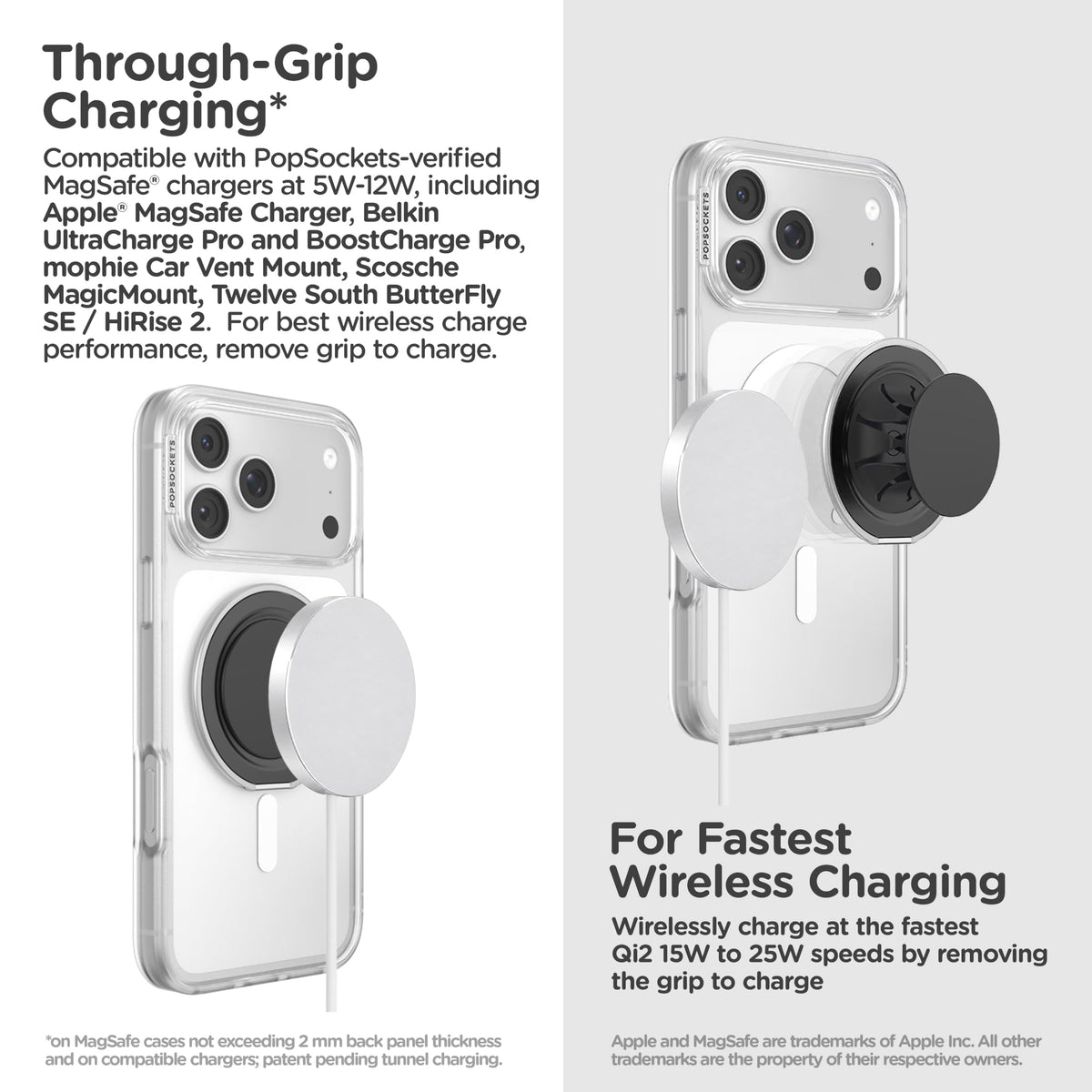 PopSockets Low-Pro Grip for MagSafe, Thin Profile- Gunmetal