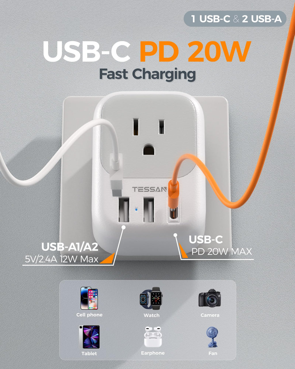 TESSAN European Travel Plug Adapter 2 Pack, Type C Plug
