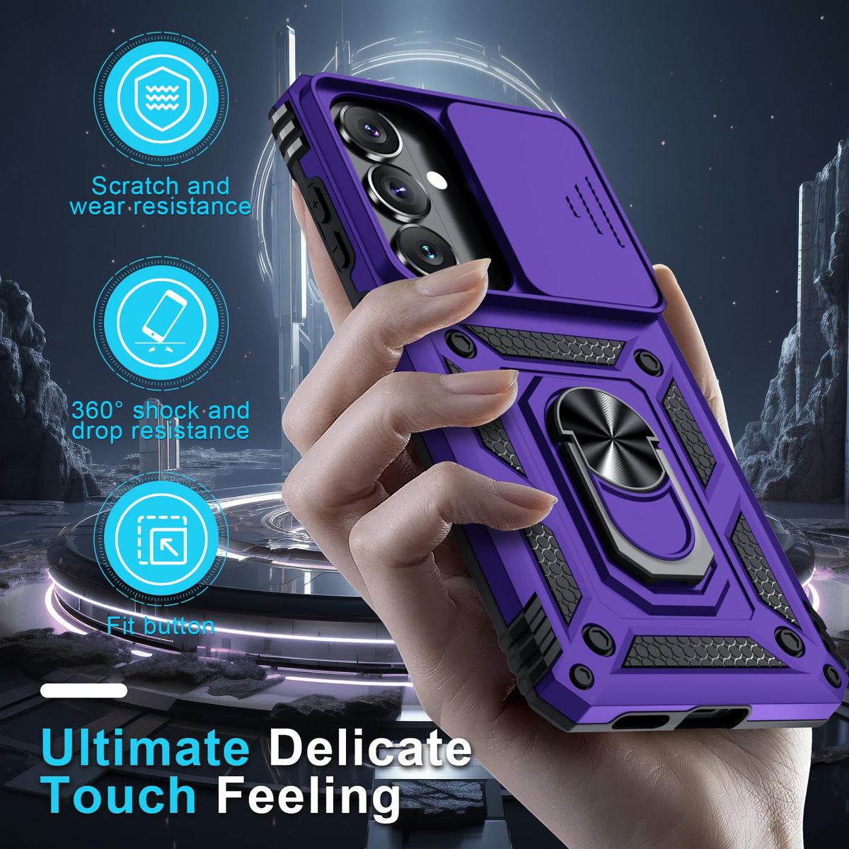 Janmitta for Samsung Galaxy S25 Edge Case Built in Slide Camera Cover,Black