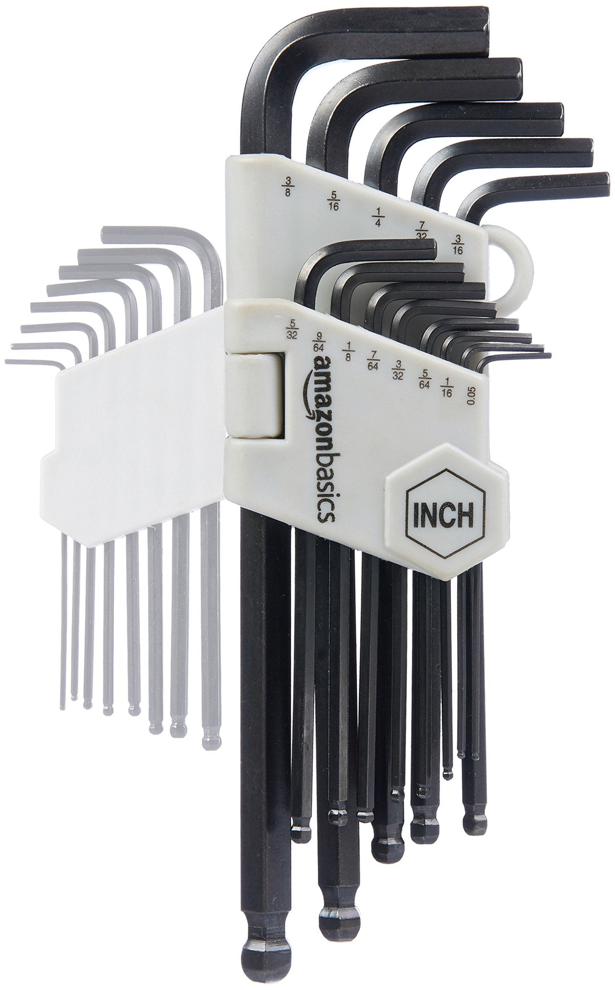 Amazon Basics 36-Piece Allen Wrench/Hex Key Set, SAE & Metric Sizes, Chrome Vanadium Steel with Long Arm, 2 Organized Storage Cases