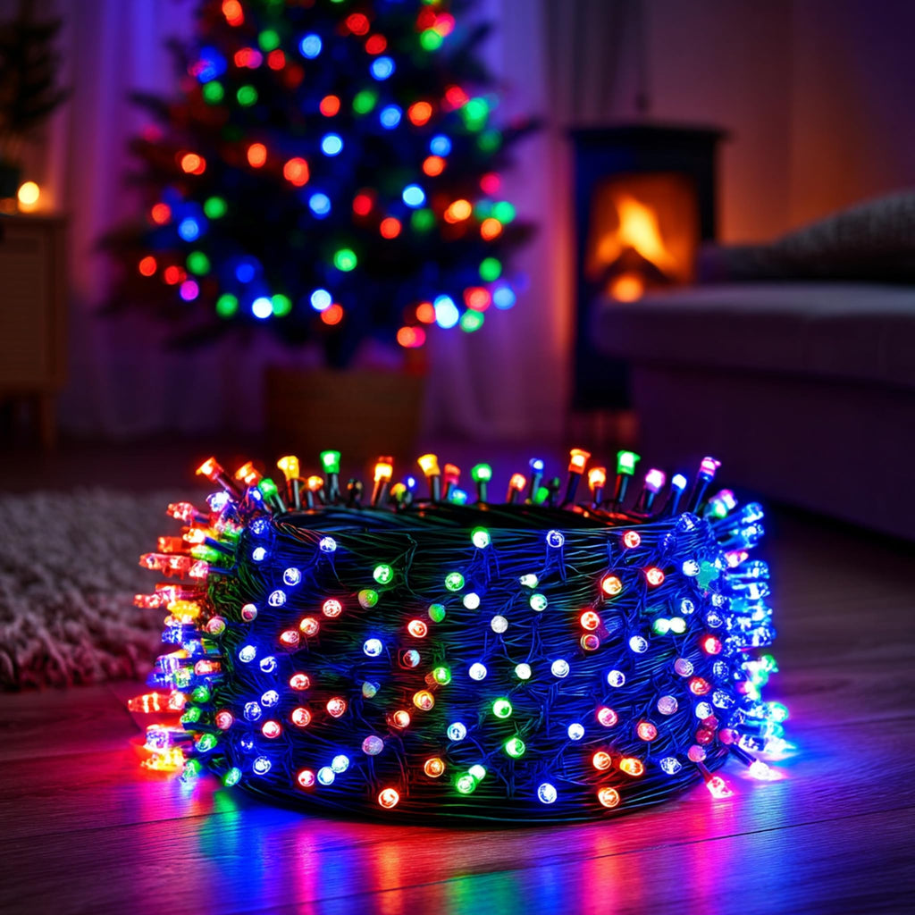 DAZZLE BRIGHT Halloween 300 LED String Lights, 100FT String Lights with 8 Lighting Modes, Halloween Decorations for Party Carnival Supplies, Outdoor Yard Garden Decor (Purple & Orange)