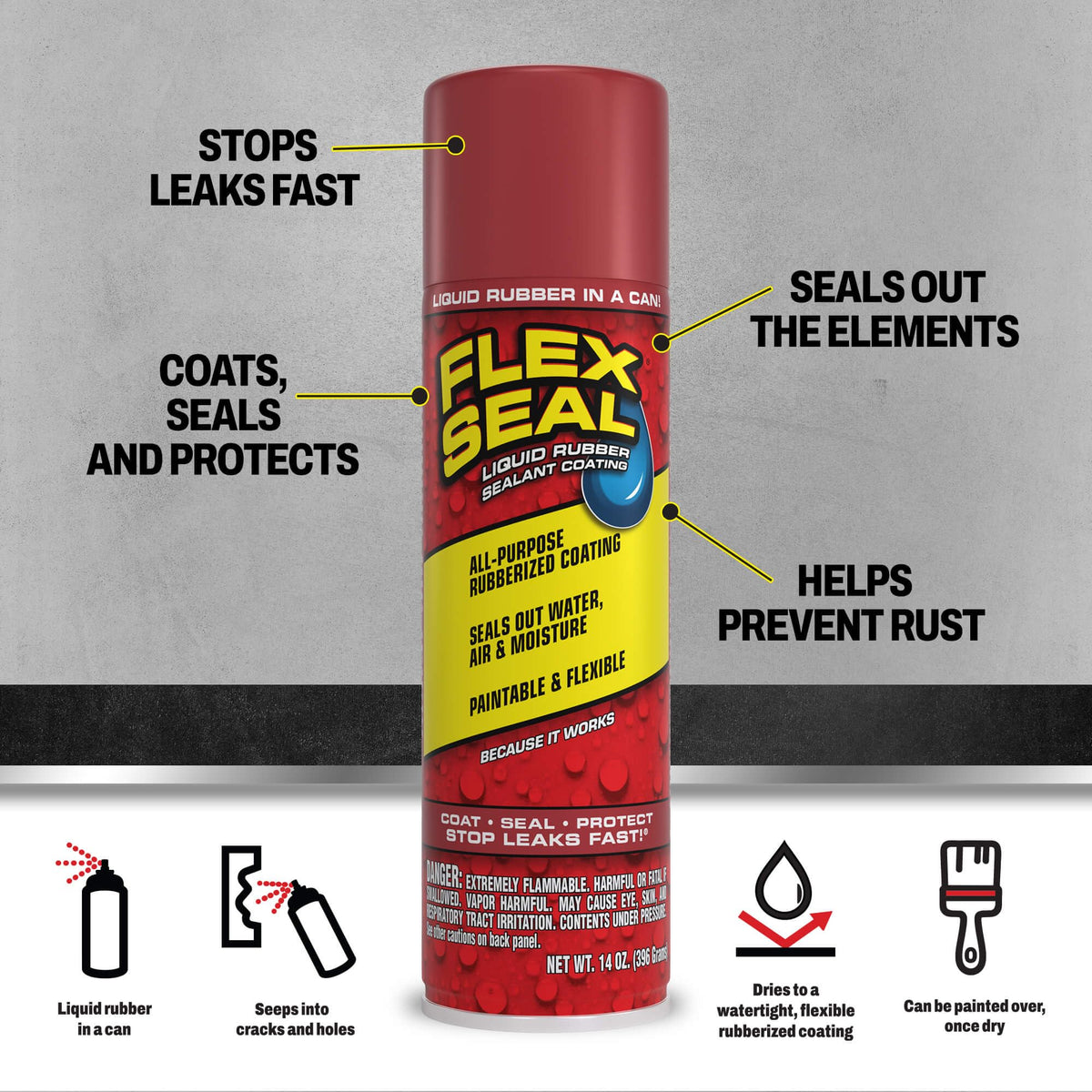 Flex Seal Spray Rubber Sealant Coating, Waterproof, Clear, 17 oz, 2-Pack