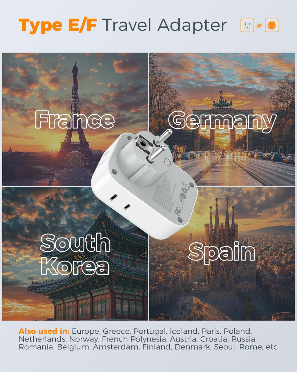 TESSAN European Travel Plug Adapter 2 Pack, Type C Plug