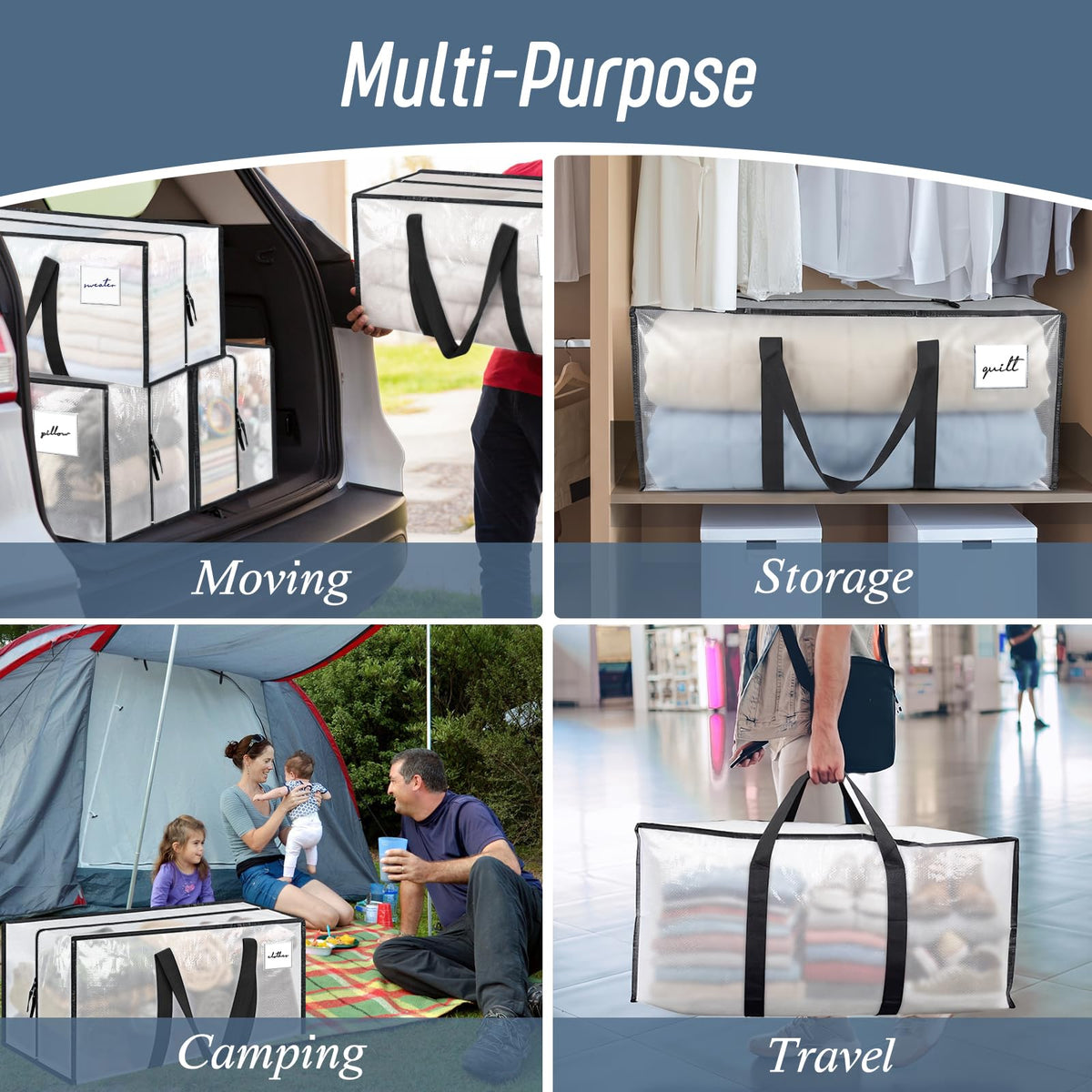 6 Pack Extra Heavy Duty Large Moving Bags with Strong Zipper, Dark Blue