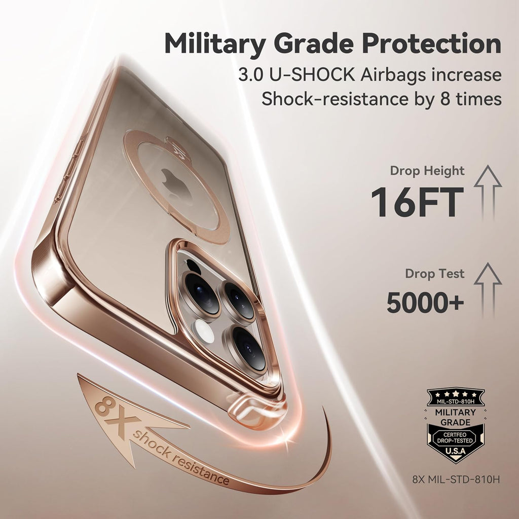 CASEKOO Glitter Clear for iPhone 18 Pro / 17 Pro Case, 360 Spin Stand