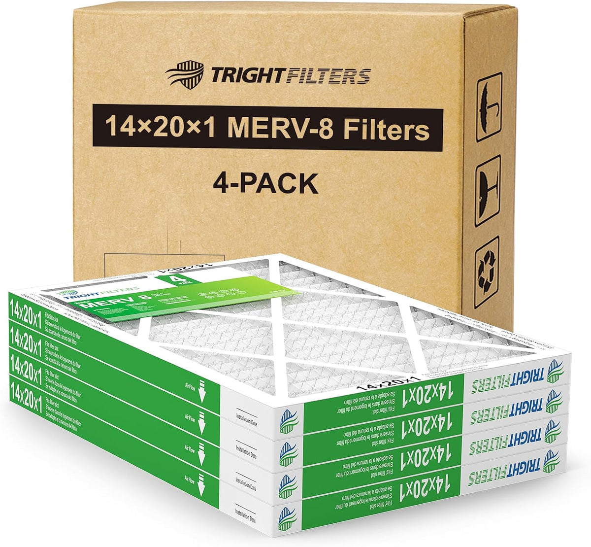 TRIGHTFILTERS 14x20x1 Air Filter 4 Pack, MERV 8 Filter Replacement
