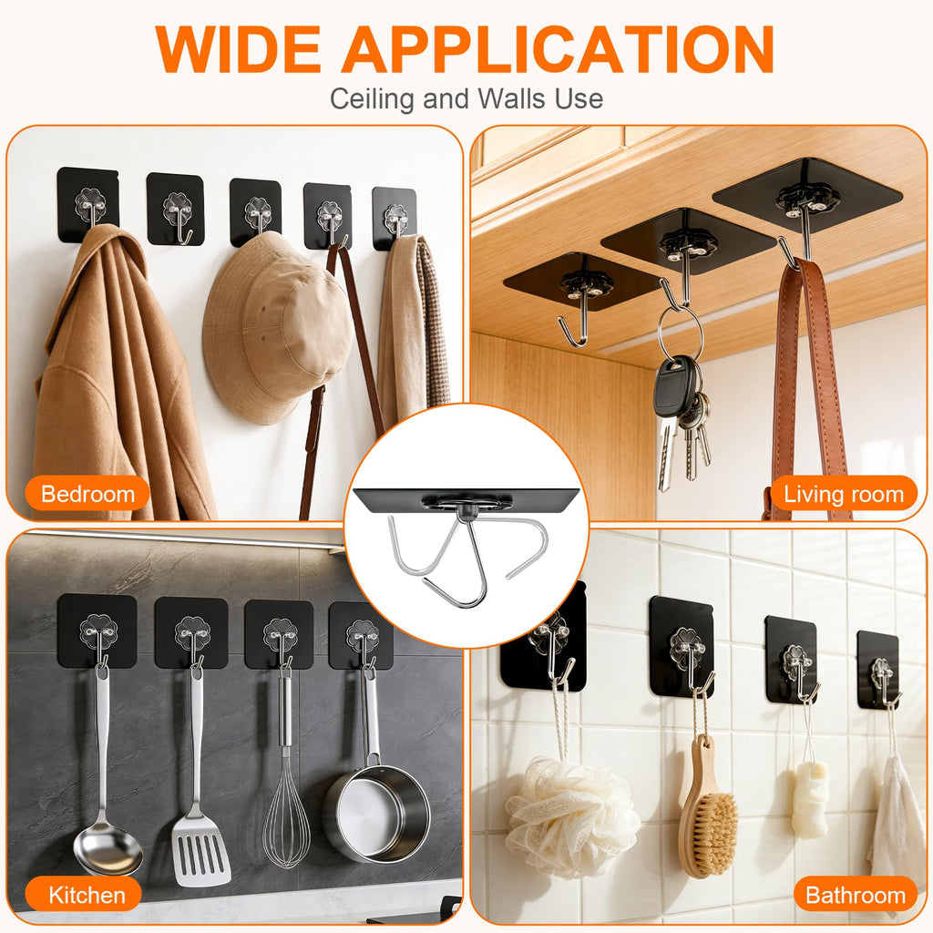 DDMY Adhesive Wall Hooks Clear 50lb(Max) Heavy Duty Hanging Sticky-10 Pack