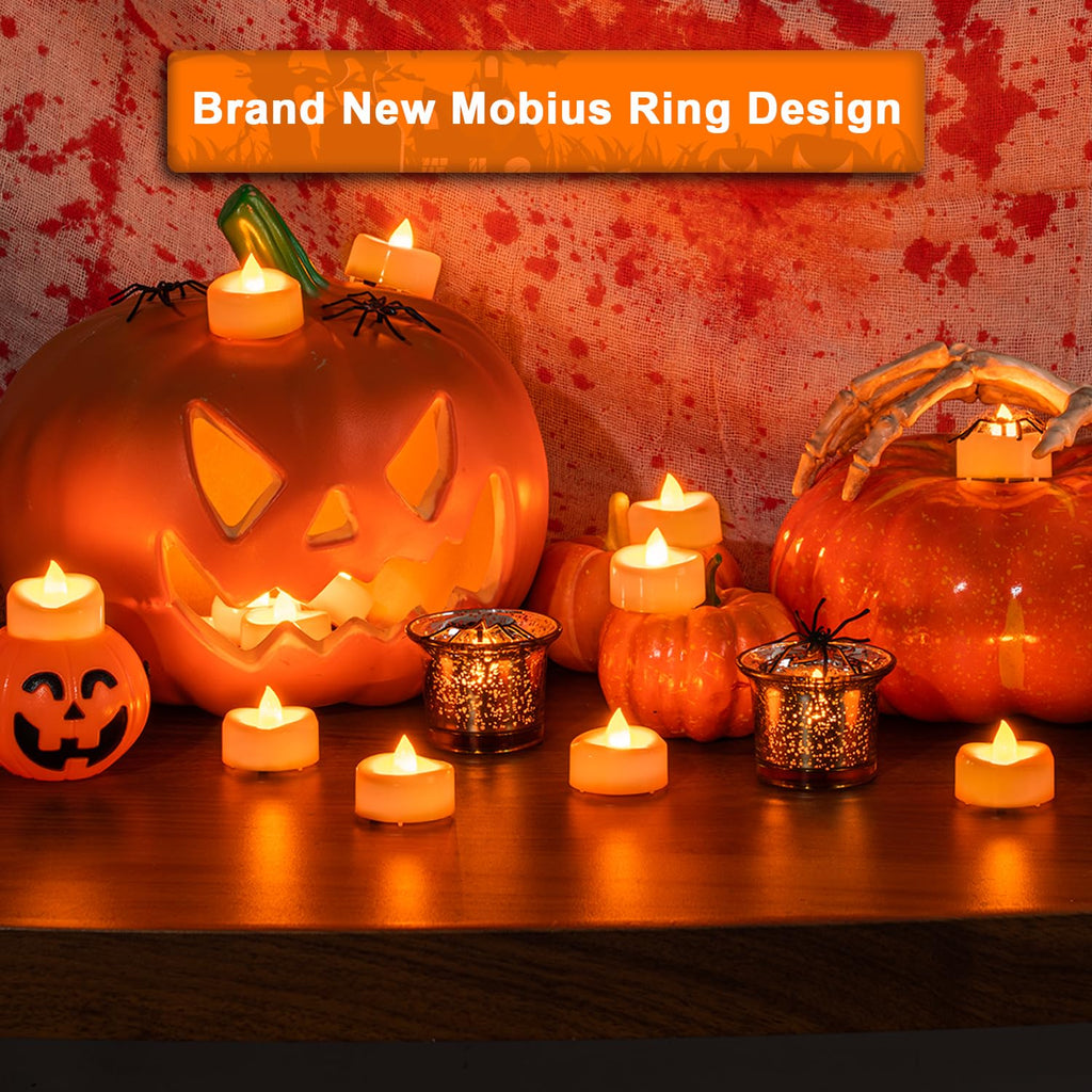 merrynights LED Candles, Tea Lights Candles Battery Operated Bulk, 24-Pack Long-Lasting 200 Hours Flameless Tealight Candles, Realistic Tea Lights for Halloween Christmas Wedding, 1.5'' D X 1.25'' H