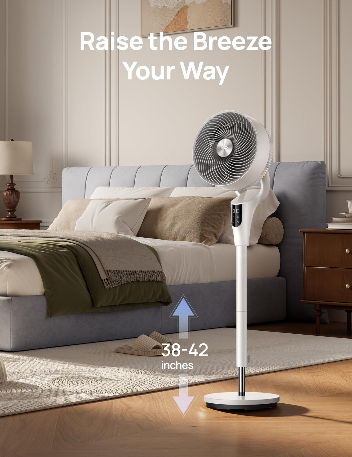 DREO Pedestal Fan for Bedroom, 100ft Airflow, Quiet DC Motor Standing Fan