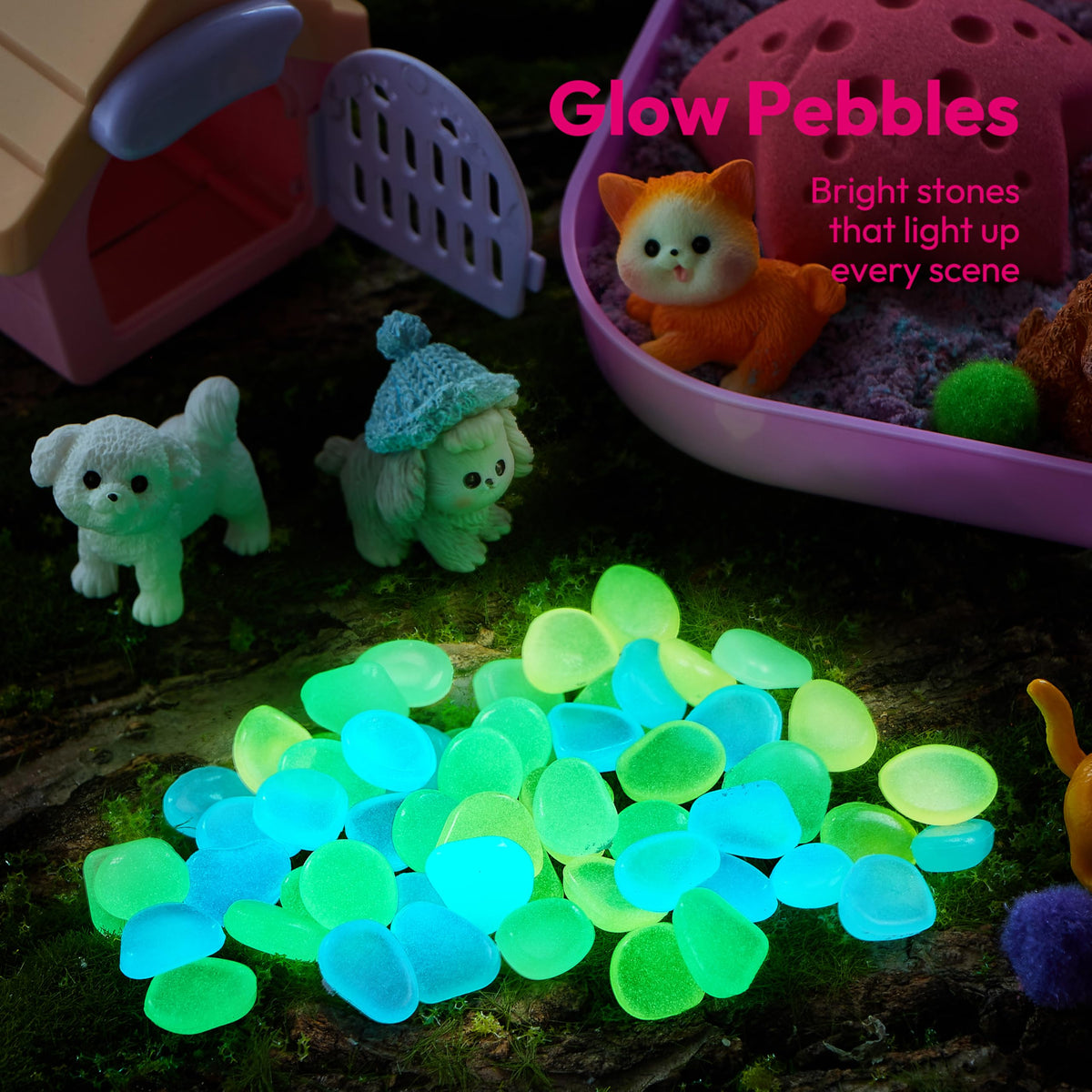 JOVA Klever Kits Construction Sensory Bin for Kids with Glow in The Dark Stones, Sandbox with Lid Castle Building kit, Preschool Learning Activities Gifts for Boys Girls Age 3+