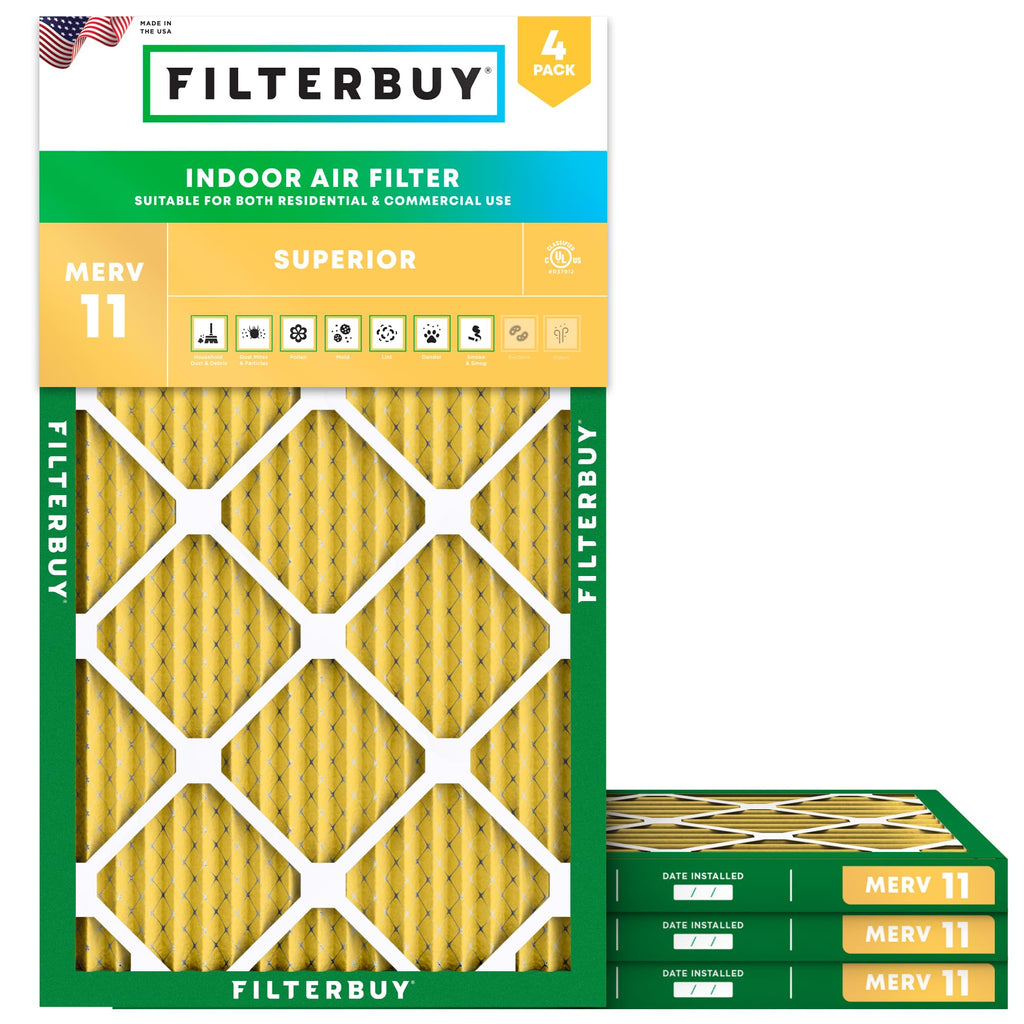 Filterbuy 20x20x1 Air Filter MERV 11 Pet & Allergy Defense (4-Pack)