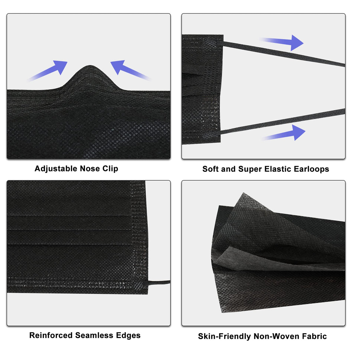 akgk KN95 Face Mask 50 PCS, Breathable Protection Masks, 5-Ply KN95 Black Masks, Cup Dust Safety Masks
