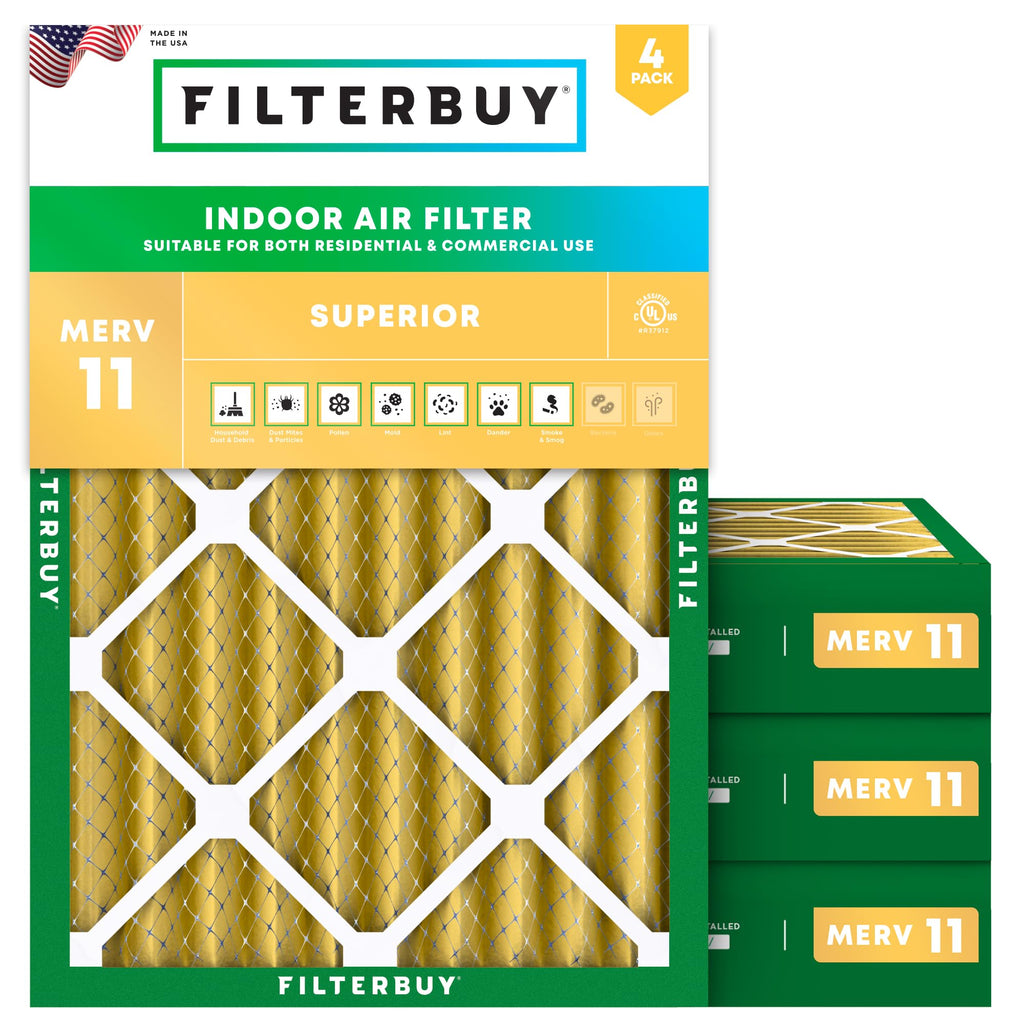 Filterbuy 20x20x1 Air Filter MERV 11 Pet & Allergy Defense (4-Pack)