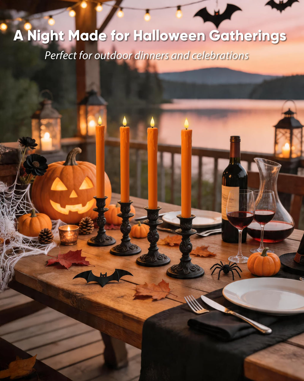 Homemory 6 Pcs Real Wax Ghost Flameless Taper Candles, 3D Wick Flickering Led Candlesticks 9.6 Inch Battery Operated with Remote & Timer, Spooky Halloween Gothic Indoor Decor