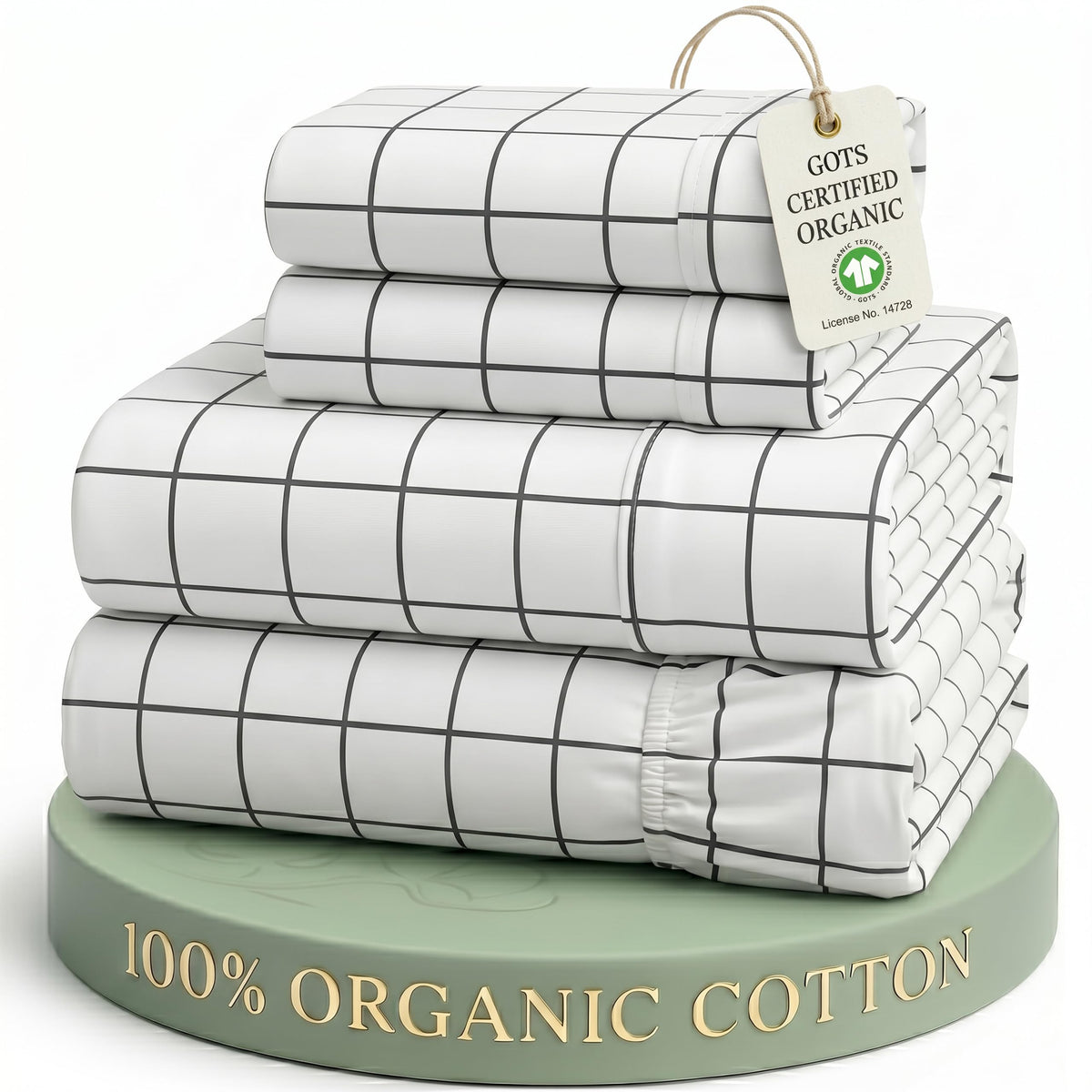LANE LINEN Queen Sheets 100% Organic Cotton 4pc Percale Cooling - White