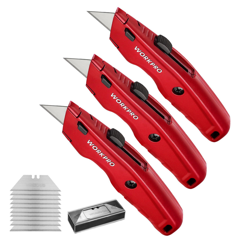 WORKPRO Premium Utility Knife, Retractable All Metal Heavy Duty Box Cutter, Quick Change Blade Razor Knife, with 10 Extra Blades
