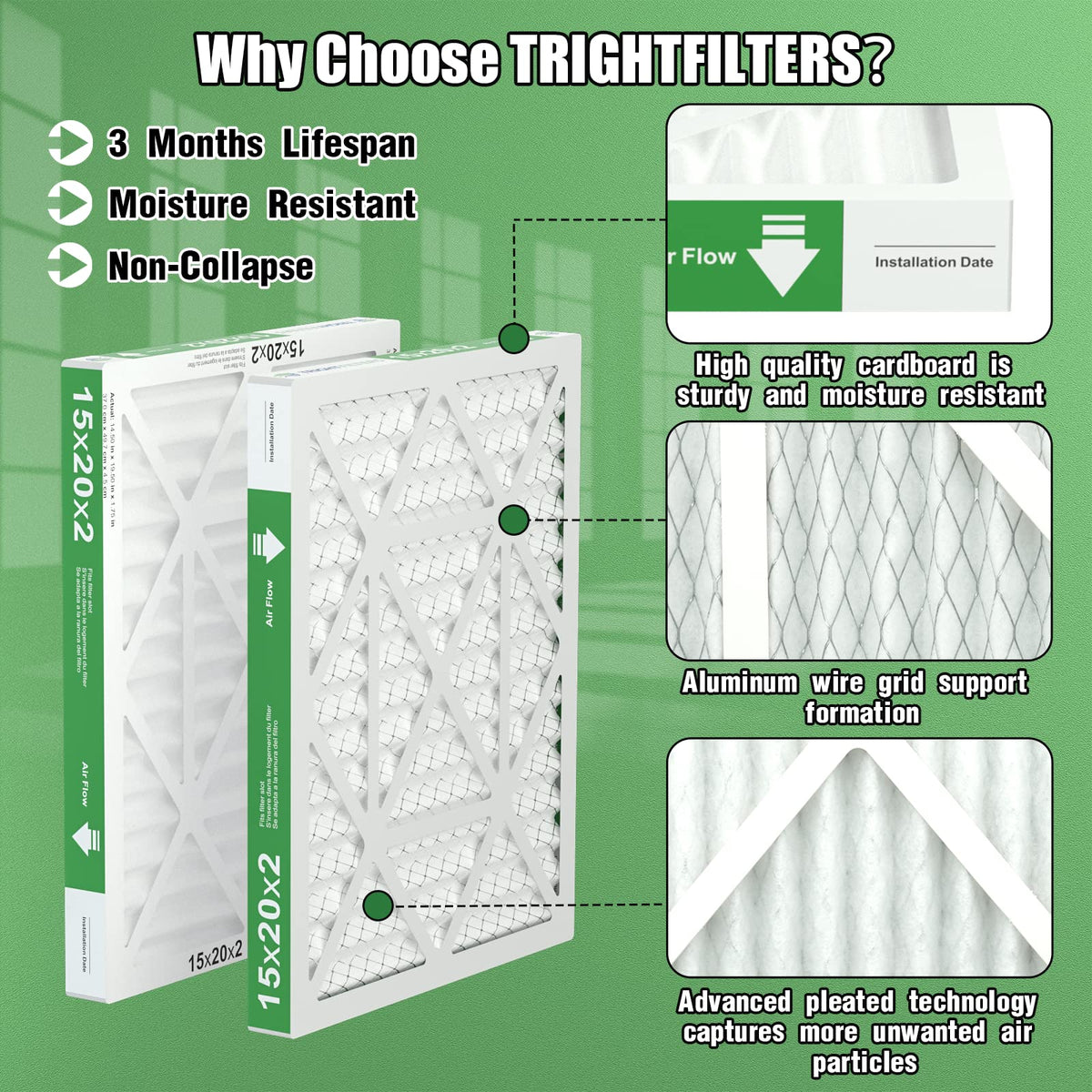 TRIGHTFILTERS 14x20x1 Air Filter 4 Pack, MERV 8 Filter Replacement