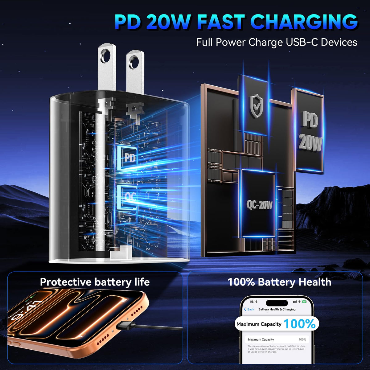 iPhone 18 17 16 Pro Max Charger Fast Charging, 20W iPhone Duo USB C Charger