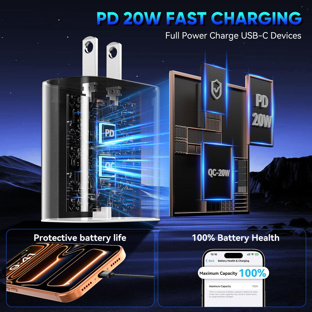 iPhone 18 17 16 Pro Max Charger Fast Charging, 20W iPhone Duo USB C Charger