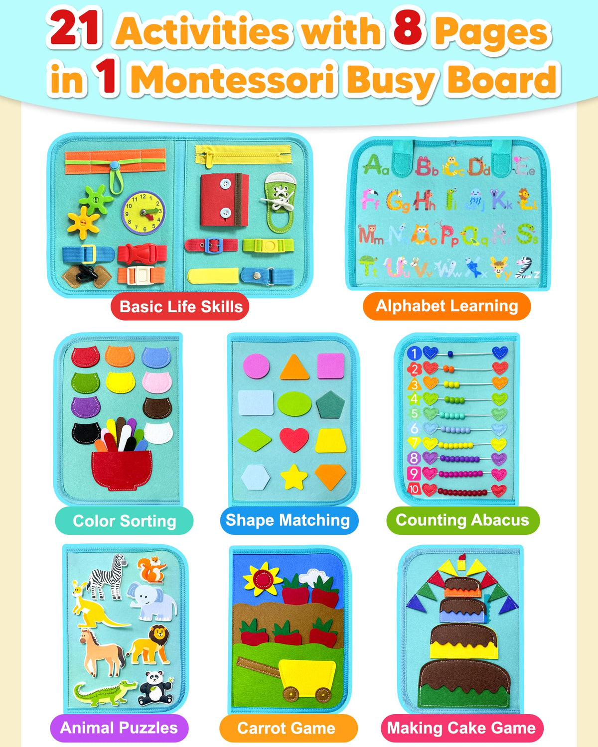 Exorany Busy Board Montessori Toys for Toddler Boy Girl Gifts Busy Book