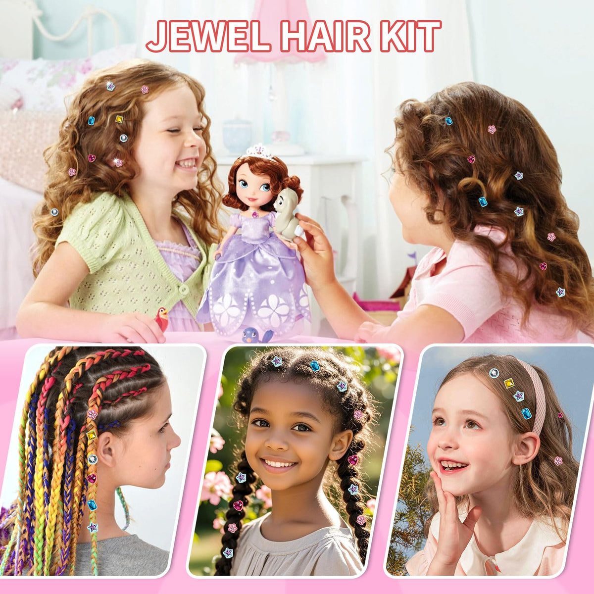 kidzkube Hair Gem Stamper Kit, Bling Hair Jewels for Girls Toys, Hair Styling Tool with Reusable Shining Diamonds, Birthday Gifts Toys for Girls Ages 3 4 5 6 8-12 (Purple)