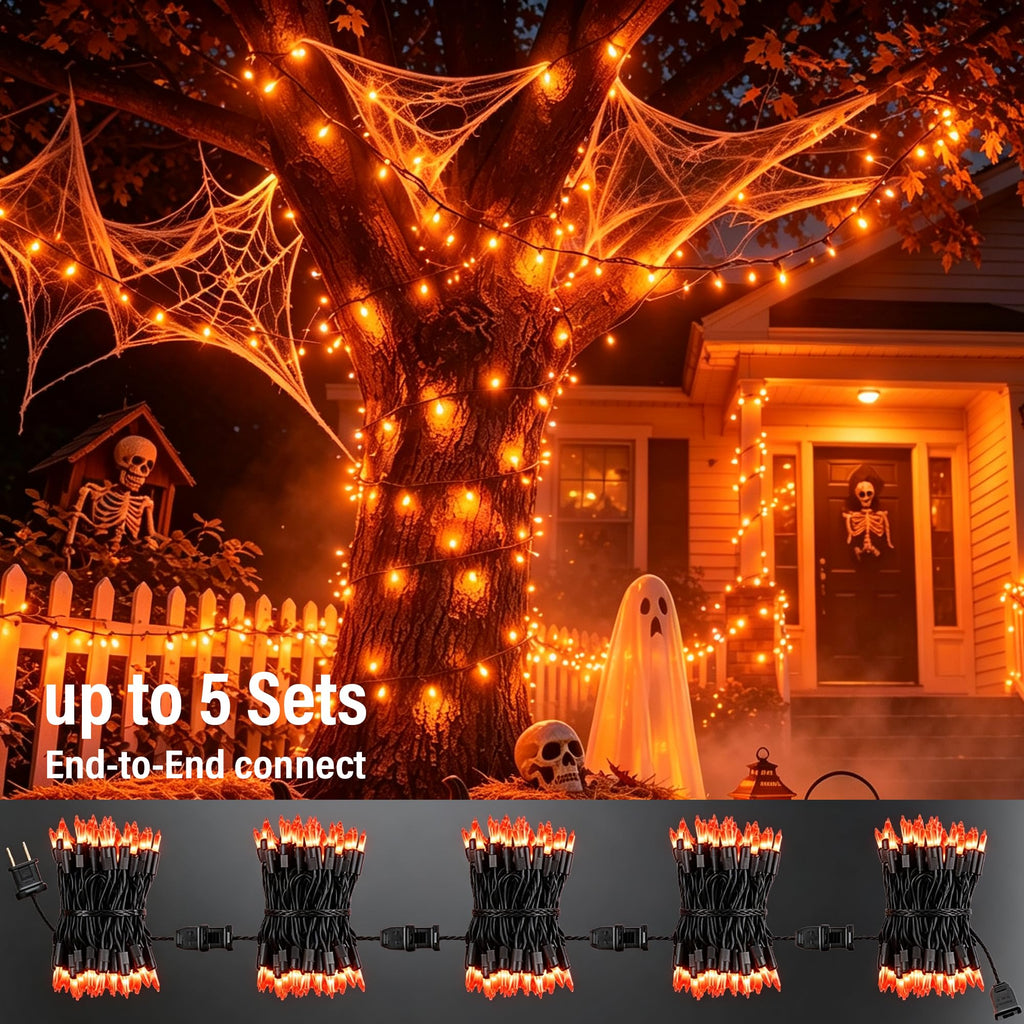TW SHINE Orange Halloween Lights, 20FT 100 Count Incandescent Mini String Lights, Waterproof Halloween Decorations for Outdoor Indoor Patio Home Party Garden Yard Decor