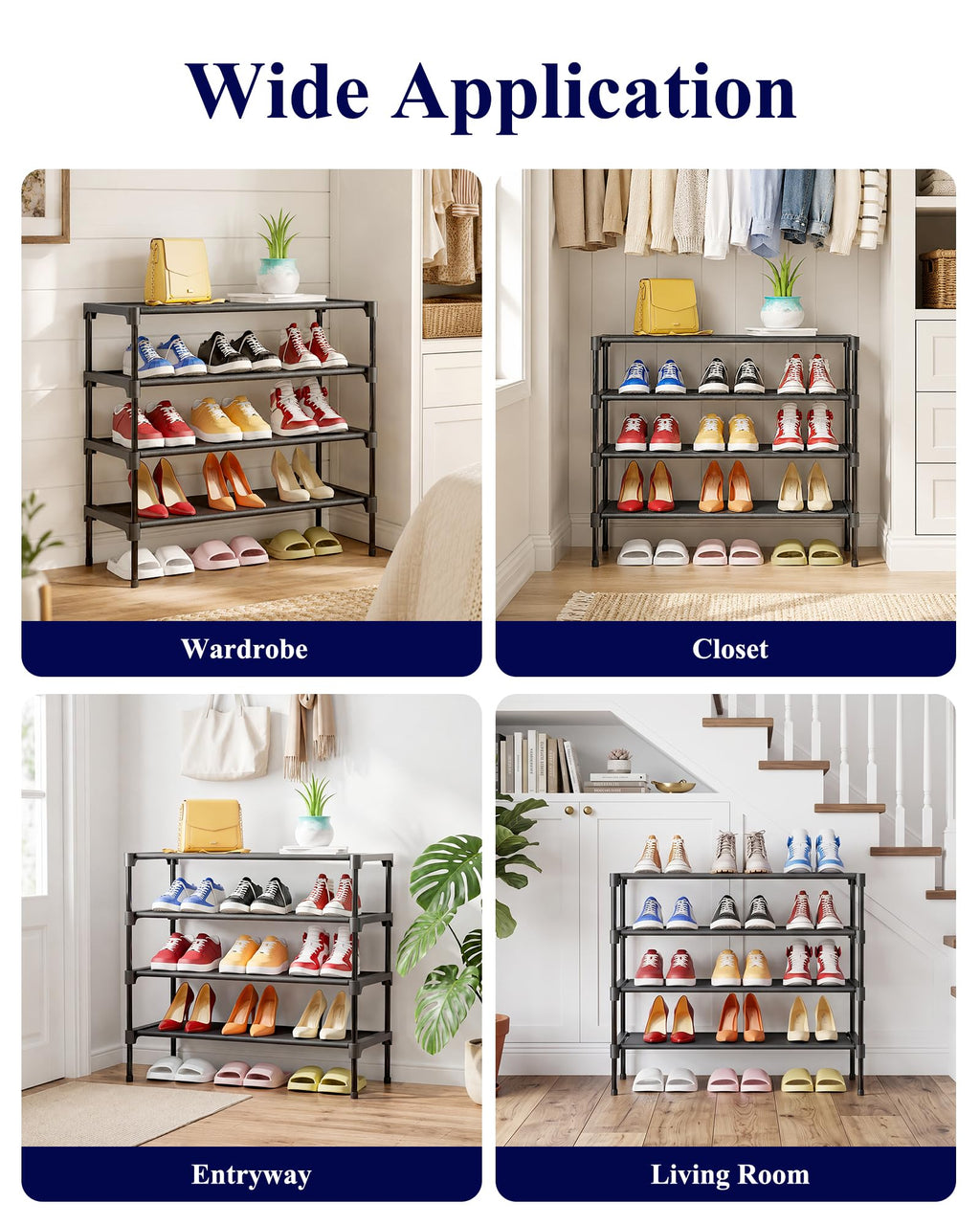 Kitsure Shoe Rack - Non-Woven Shoe Rack Shelf, Shoe Organizer for Closet, Entryway, Garage & Corridor, Stackable Shoe Shelves, 27.5" Wide - 2 Tier, Black