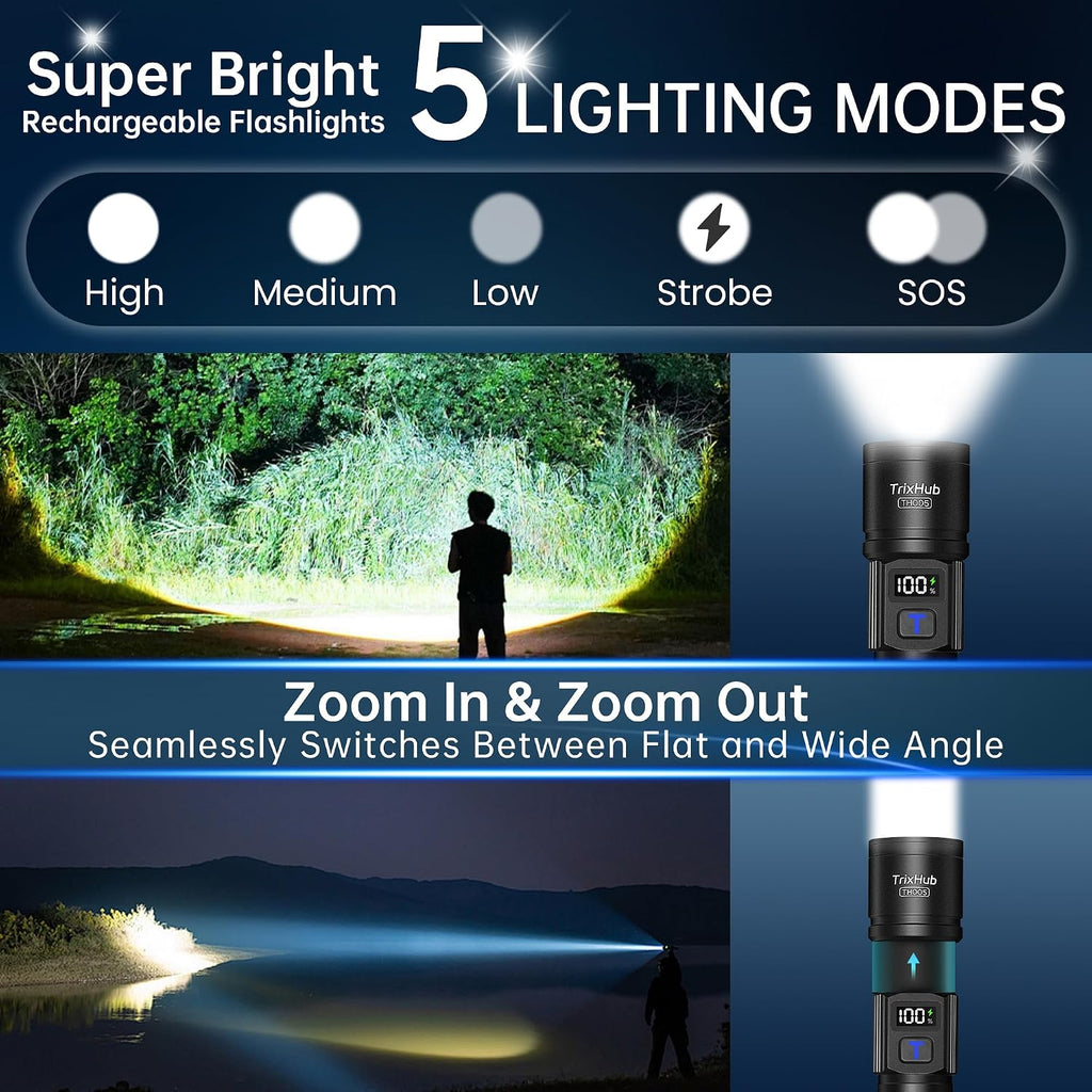 TrixHub Rechargeable Flashlights 3 Pack Super Bright High Lumens Flashlight