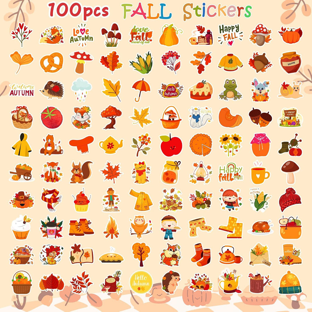 OHOME Fall Stickers | 100 PCS Thanksgiving Stickers for Kids - Vinyl Thanksgiving Games Toys Gifts Activities Essentials Party Favors Supplies - Friendsgiving Crafts Bulk for Classroom Home