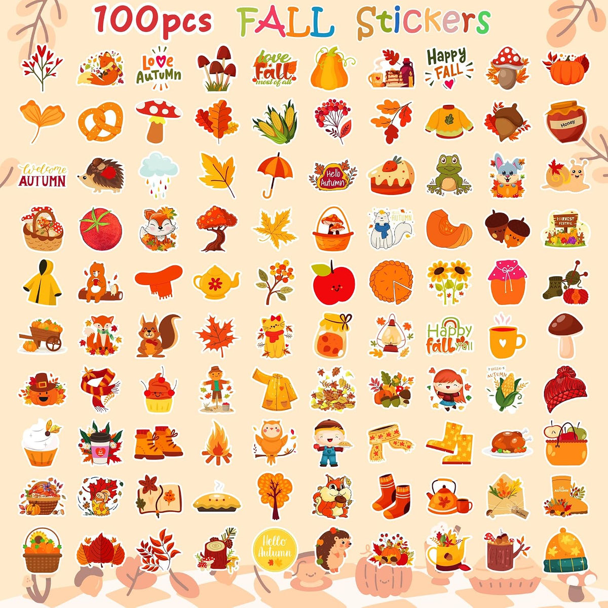 OHOME Fall Stickers | 100 PCS Thanksgiving Stickers for Kids - Vinyl Thanksgiving Games Toys Gifts Activities Essentials Party Favors Supplies - Friendsgiving Crafts Bulk for Classroom Home